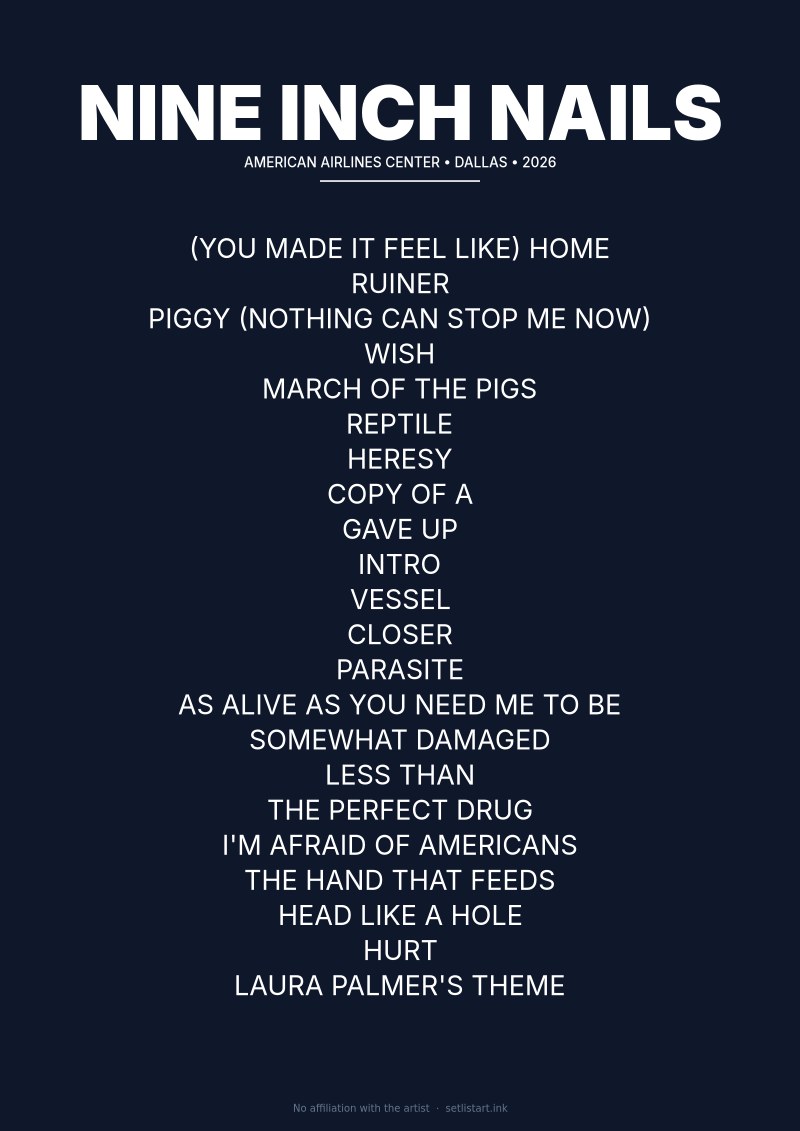 Nine Inch Nails Dallas 2026 setlist poster preview