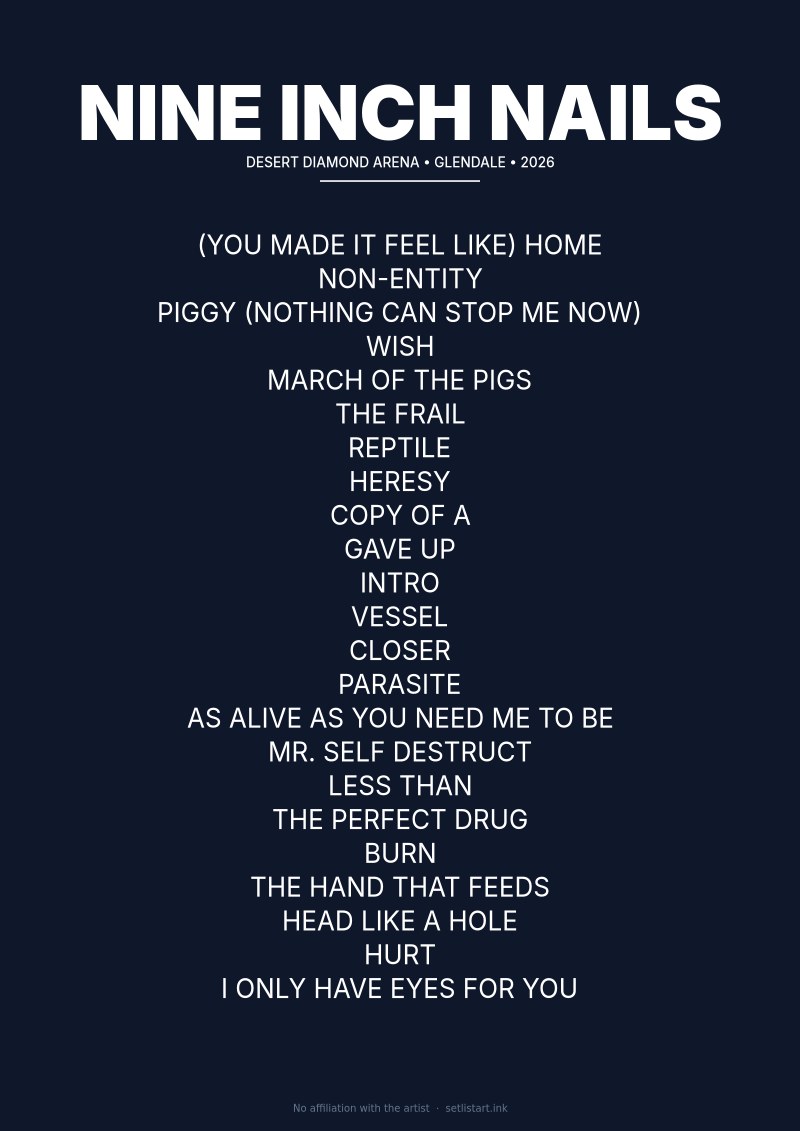 Nine Inch Nails Glendale 2026 setlist poster preview