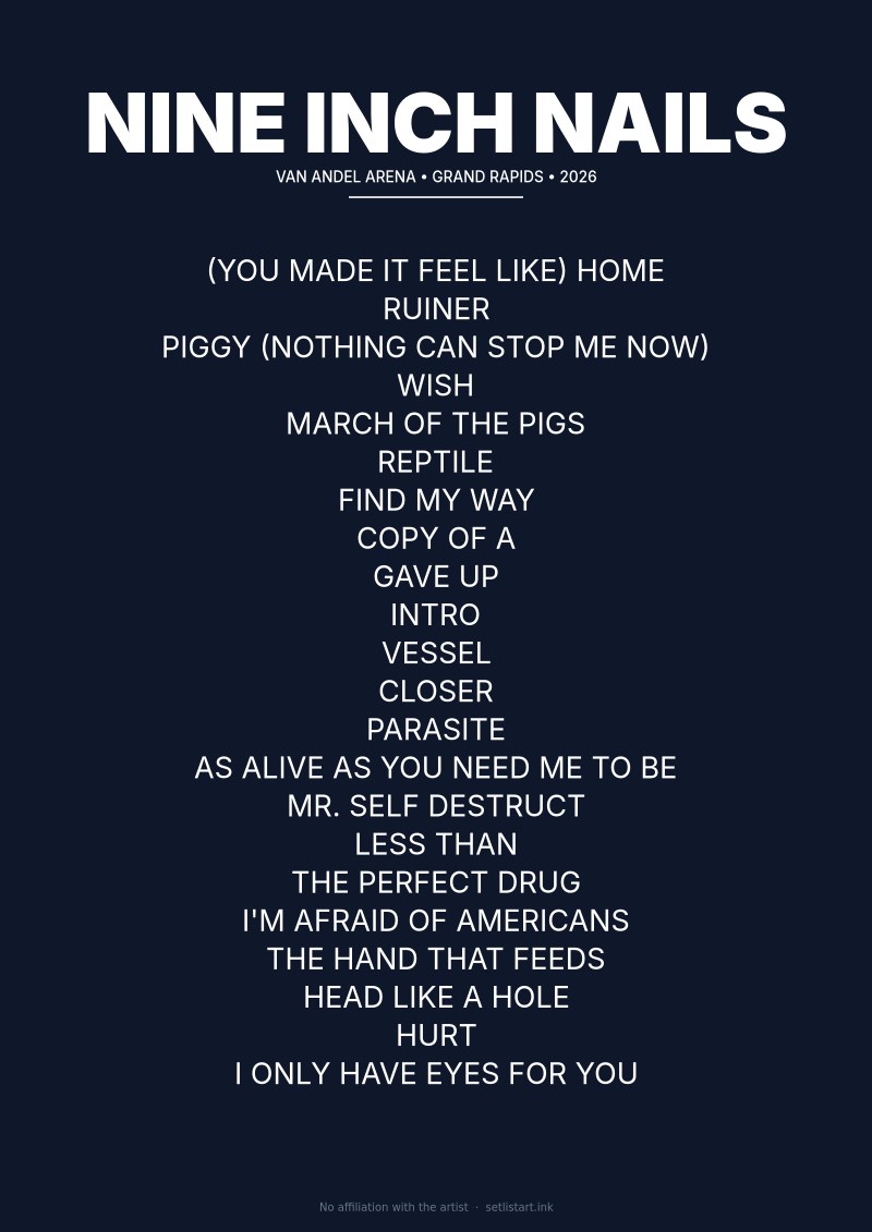 Nine Inch Nails Grand Rapids 2026 setlist poster preview