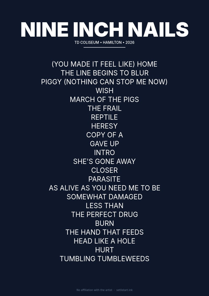 Nine Inch Nails Hamilton 2026 setlist poster preview