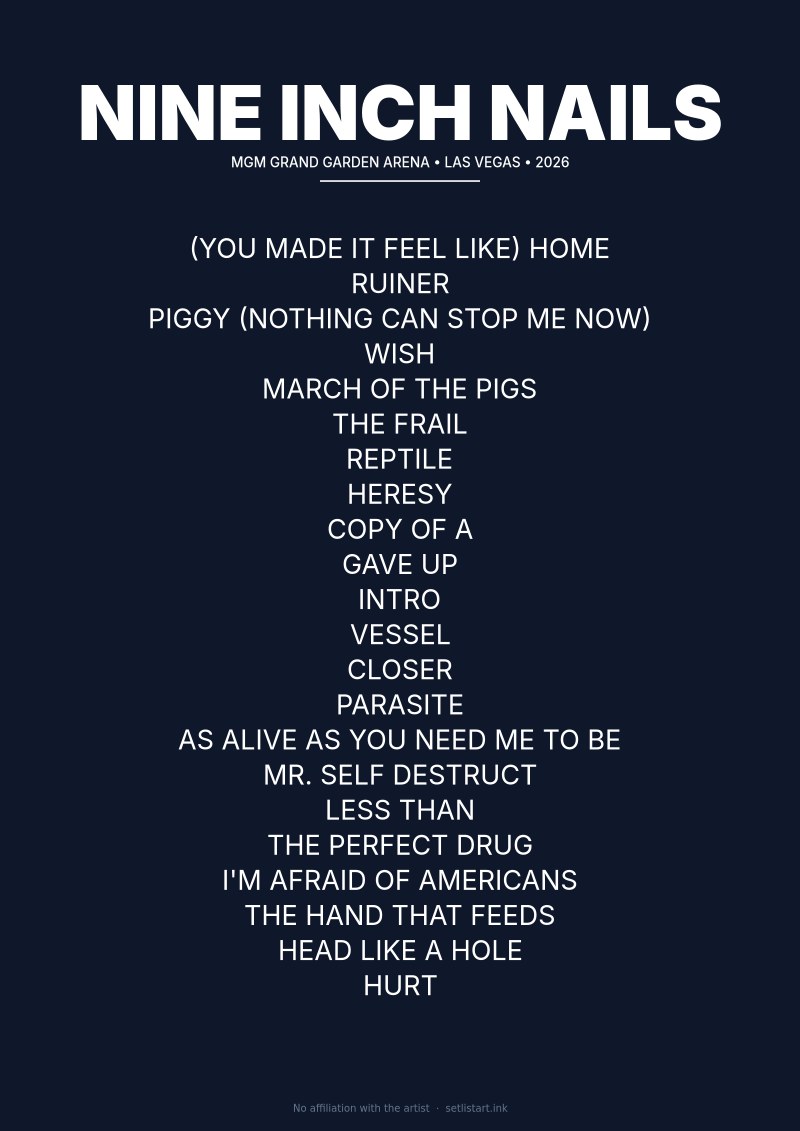 Nine Inch Nails Las Vegas 2026 setlist poster preview