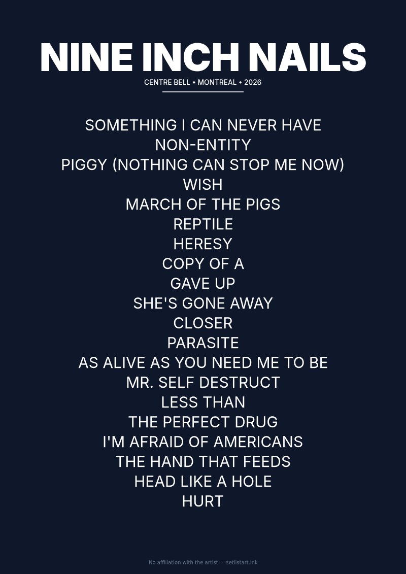 Nine Inch Nails Montreal 2026 setlist poster preview
