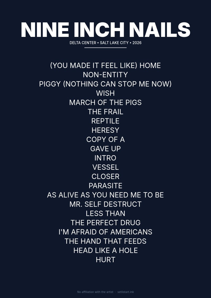 Nine Inch Nails Salt Lake City 2026 setlist poster preview