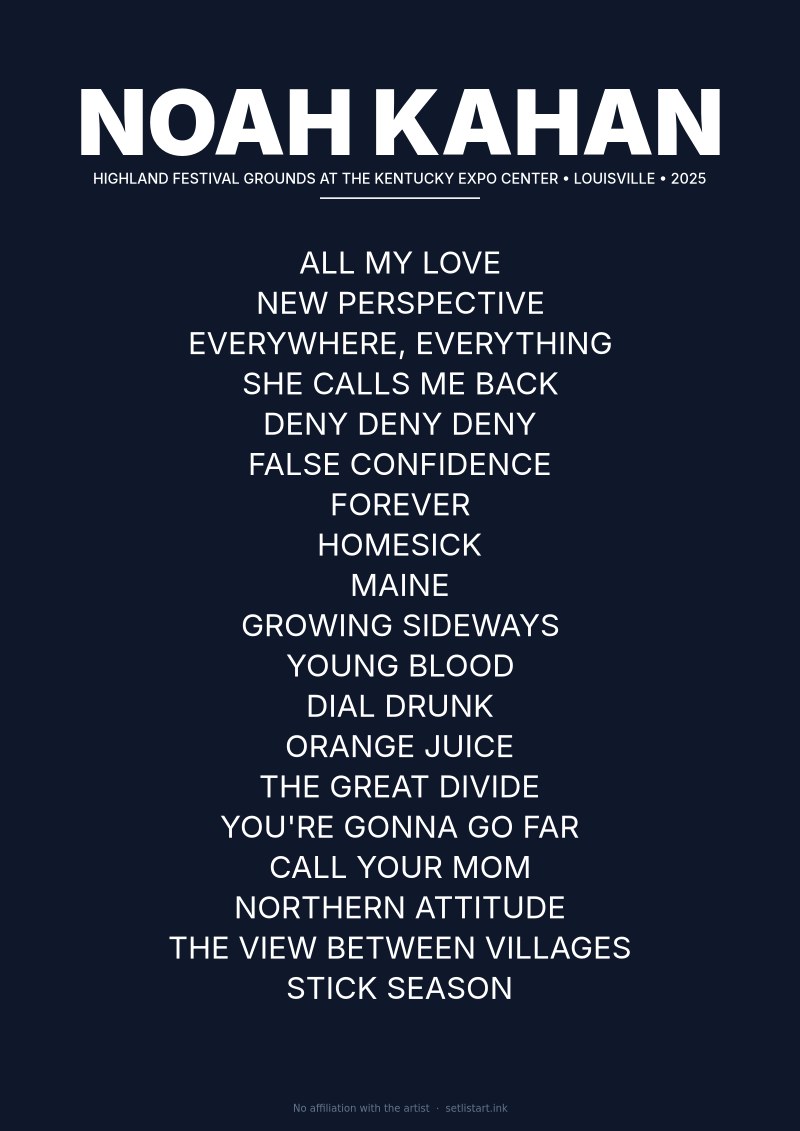 Noah Kahan Louisville 2025 setlist poster preview