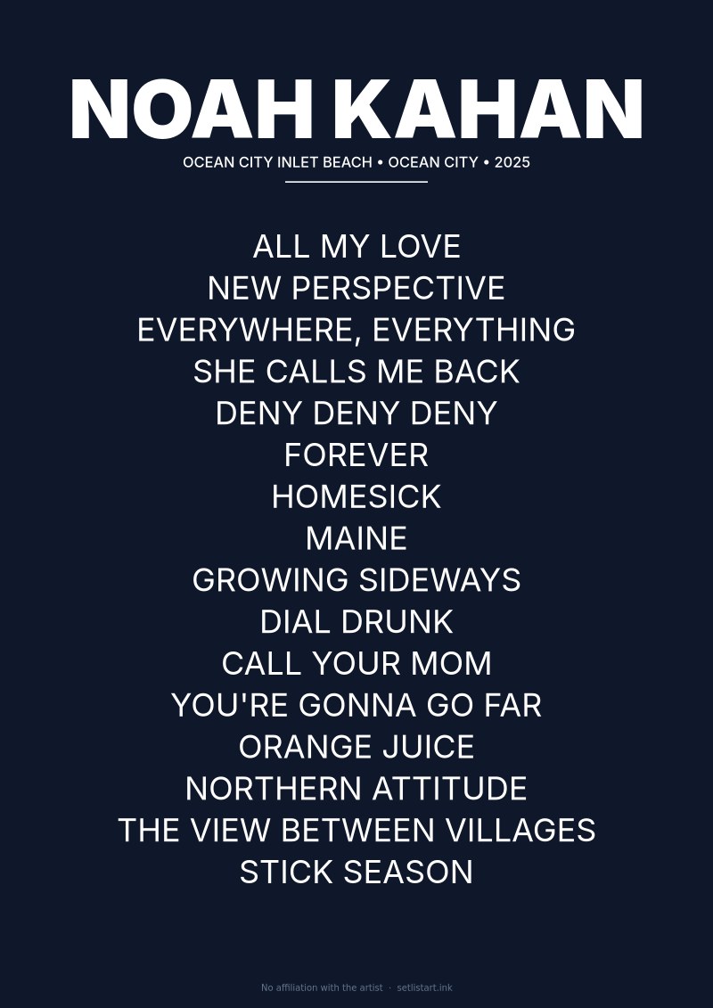Noah Kahan Ocean City 2025 setlist poster preview