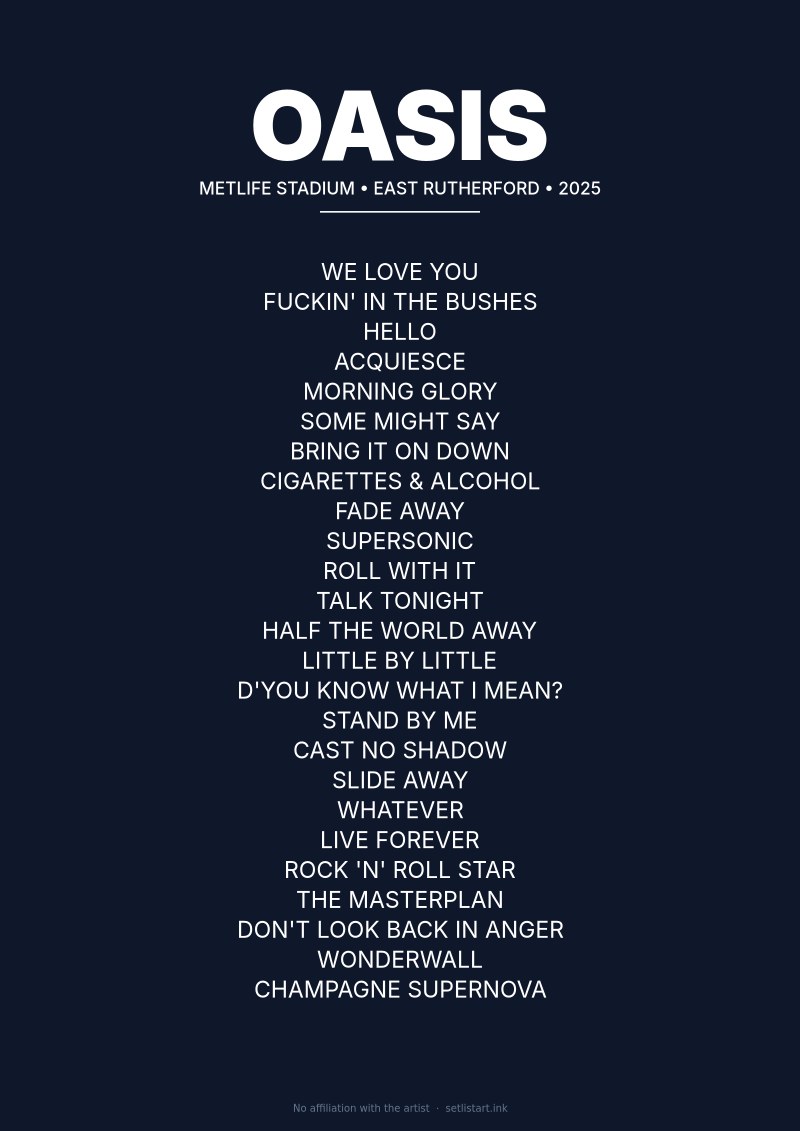 Oasis East Rutherford 2025 setlist poster preview