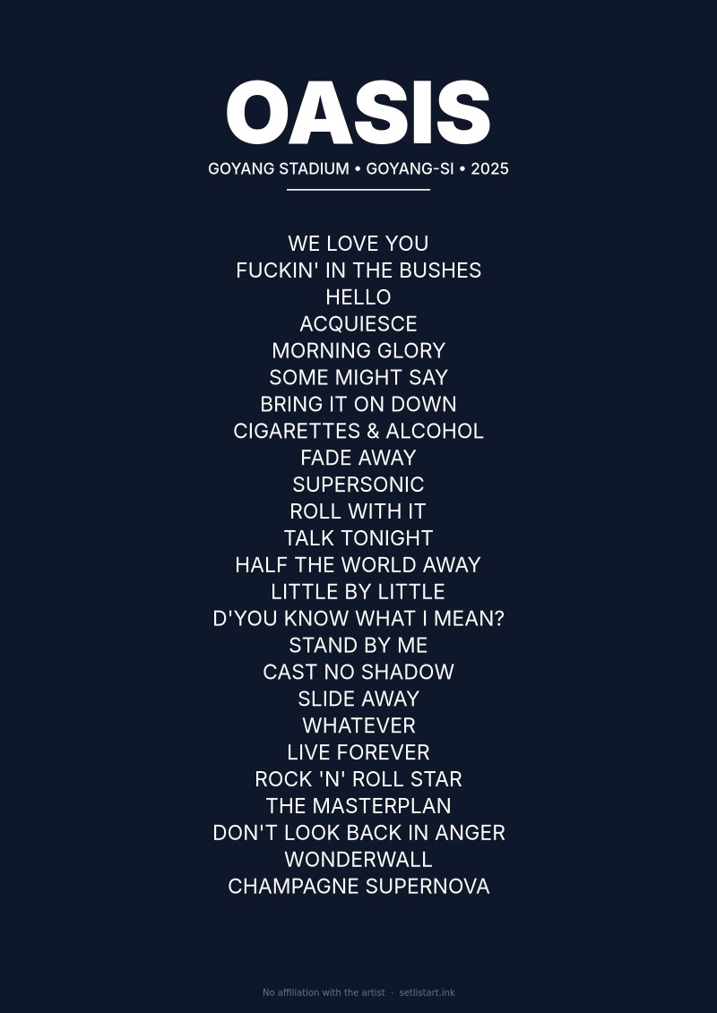 Oasis Goyang-si 2025 setlist poster preview