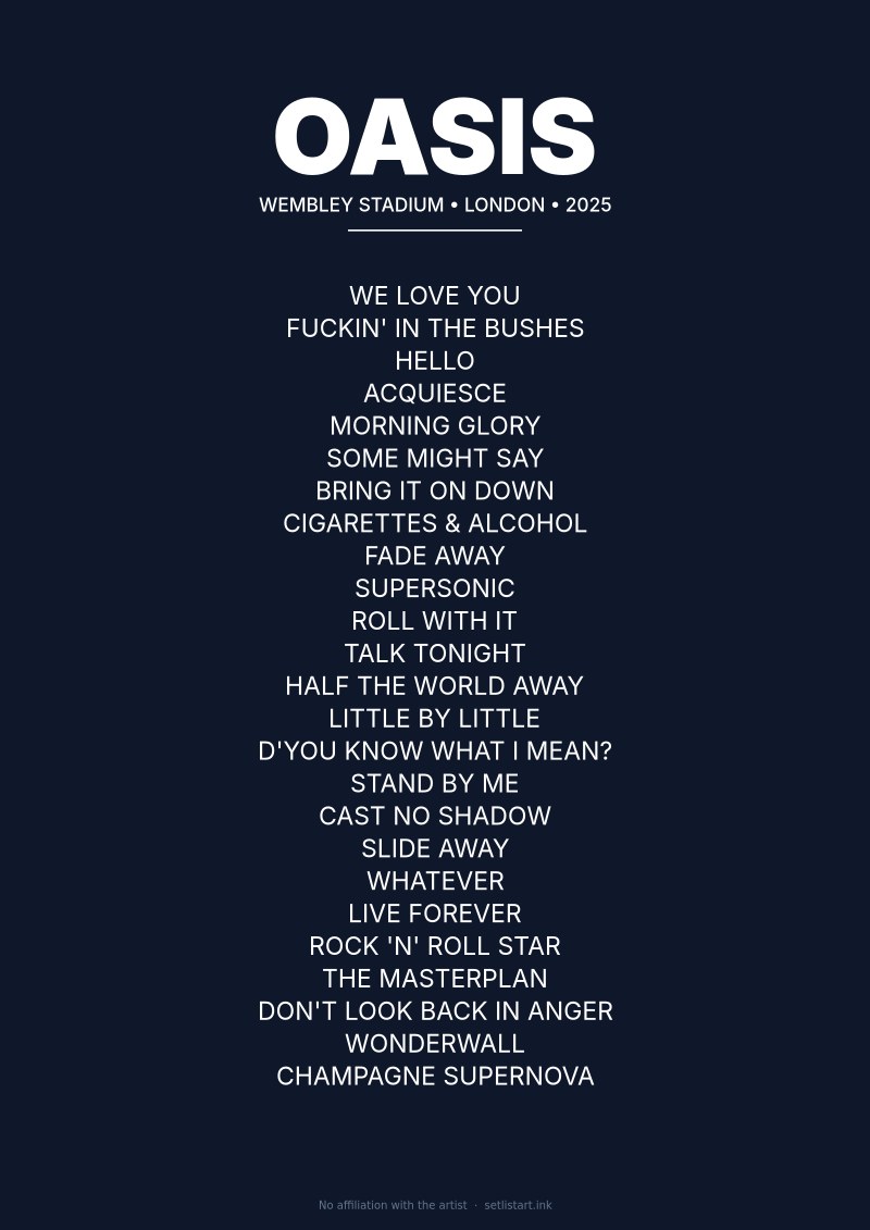 Oasis London 2025 setlist poster preview