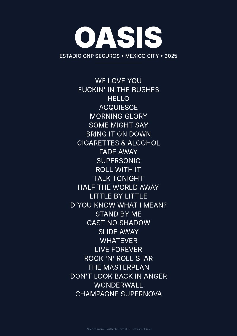 Oasis Mexico City 2025 setlist poster preview