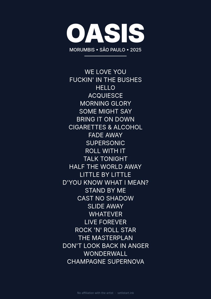 Oasis São Paulo 2025 setlist poster preview