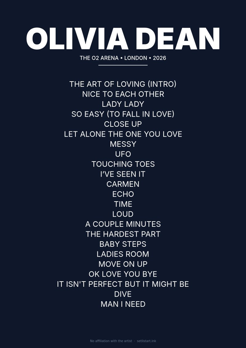 Olivia Dean London 2026 setlist poster preview