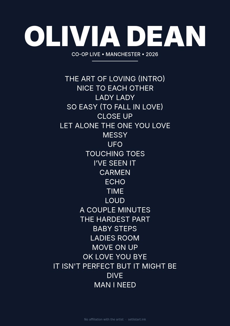 Olivia Dean Manchester 2026 setlist poster preview