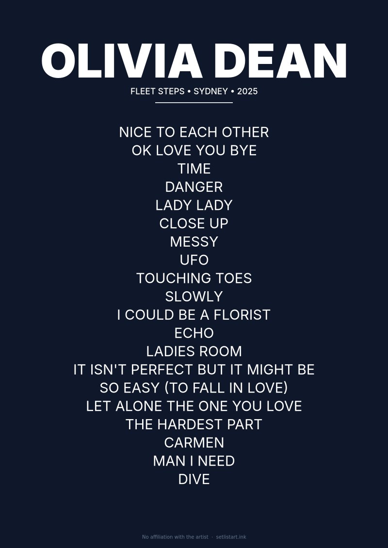 Olivia Dean Sydney 2025 setlist poster preview