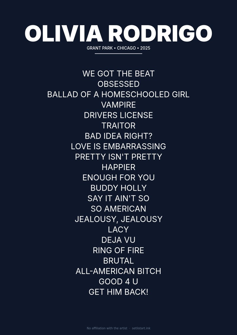 Olivia Rodrigo Chicago 2025 setlist poster preview