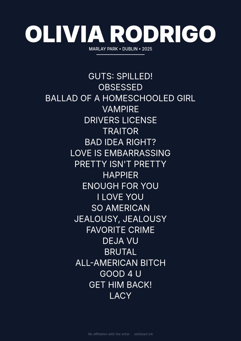 Olivia Rodrigo Dublin 2025 setlist poster preview