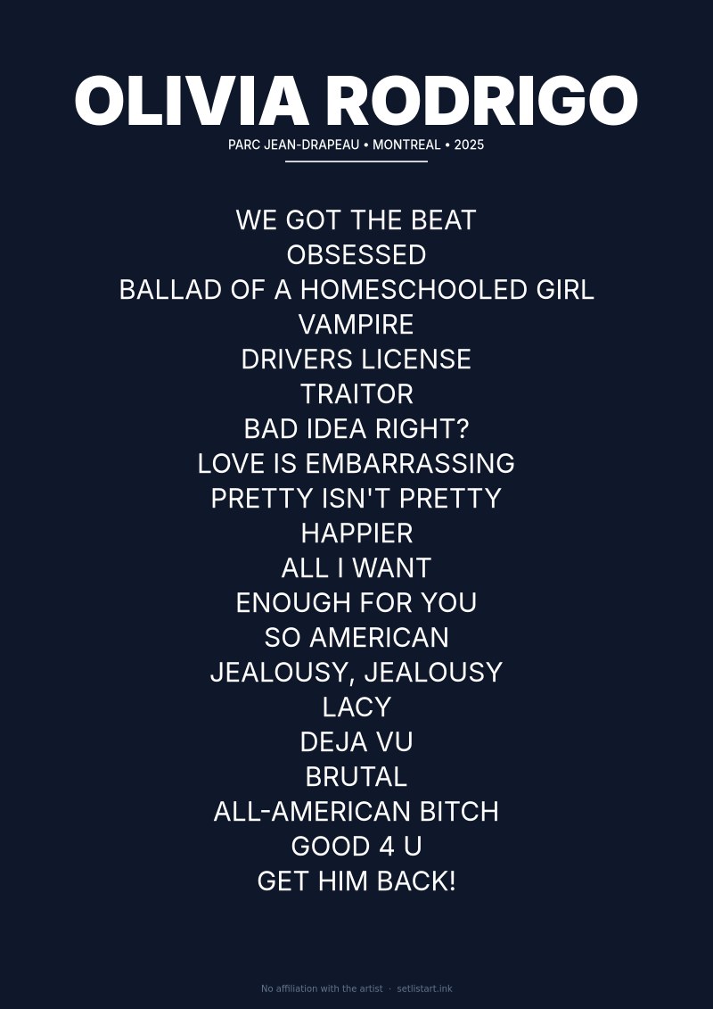 Olivia Rodrigo Montreal 2025 setlist poster preview