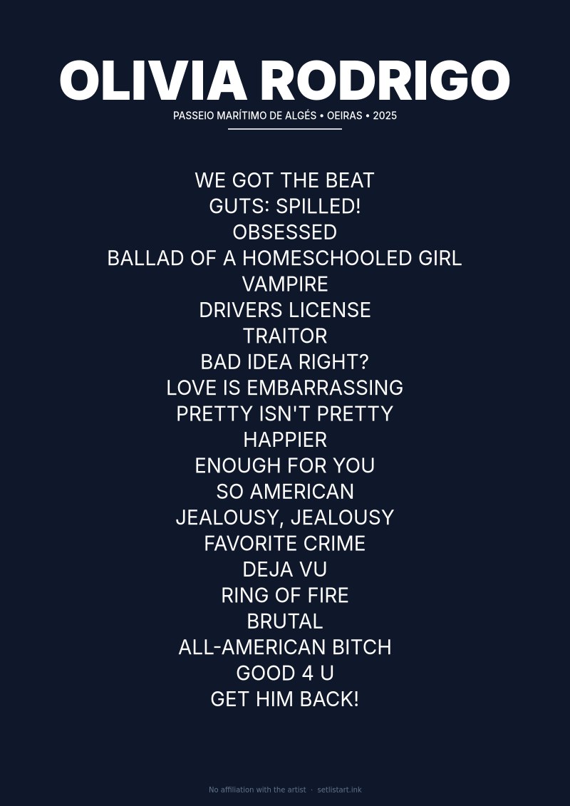 Olivia Rodrigo Oeiras 2025 setlist poster preview