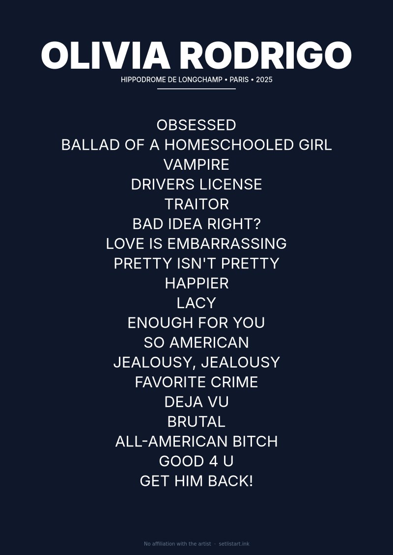 Olivia Rodrigo Paris 2025 setlist poster preview