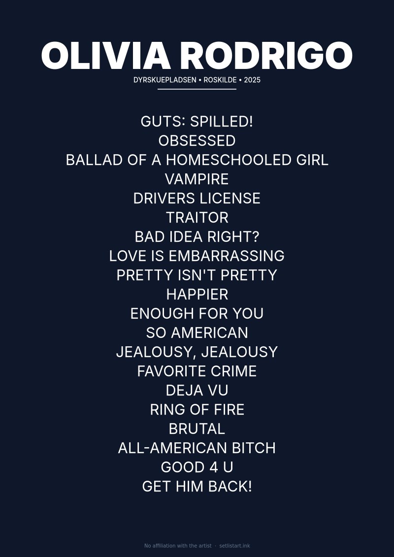 Olivia Rodrigo Roskilde 2025 setlist poster preview
