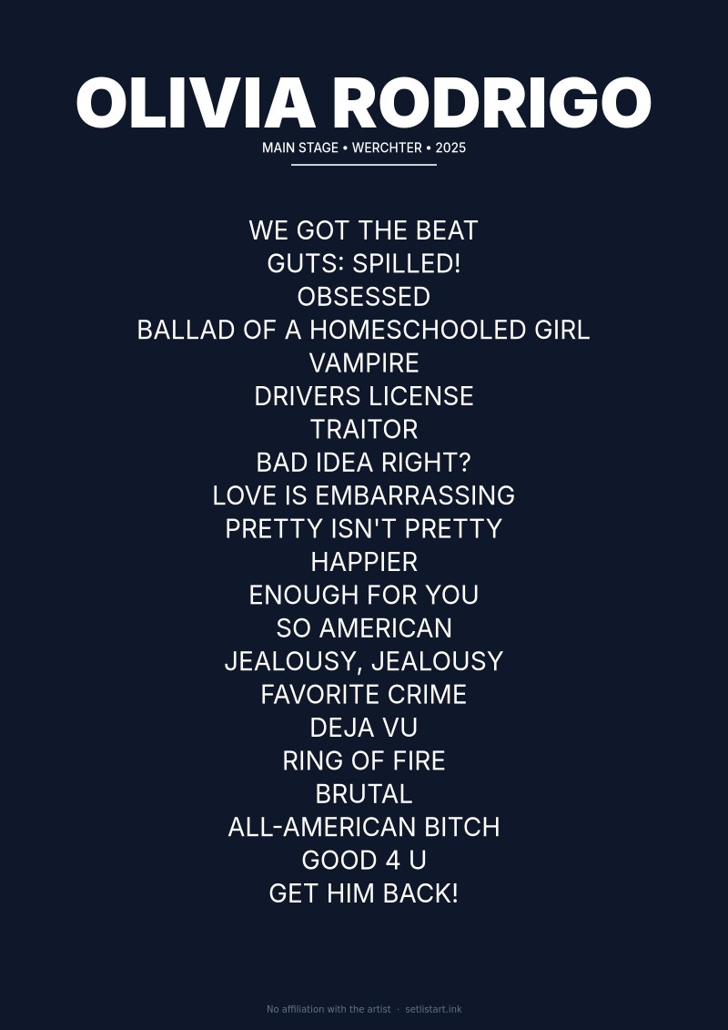 Olivia Rodrigo Werchter 2025 setlist poster preview