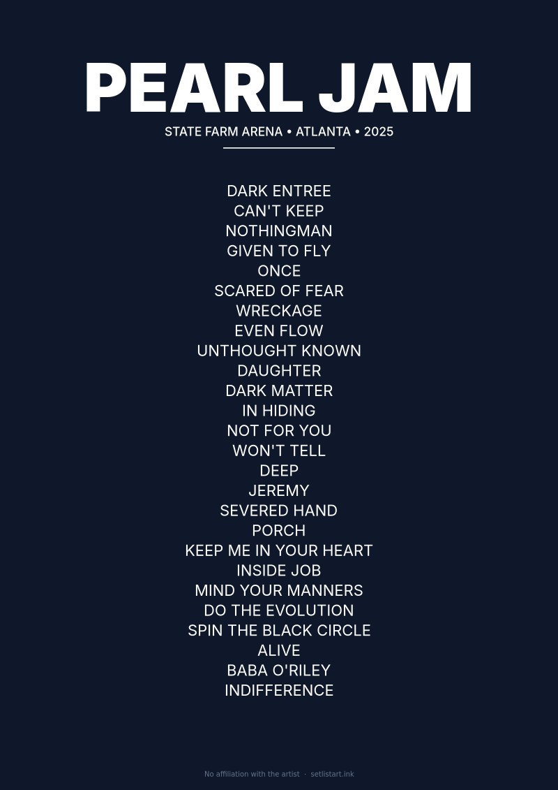 Pearl Jam Atlanta 2025 setlist poster preview