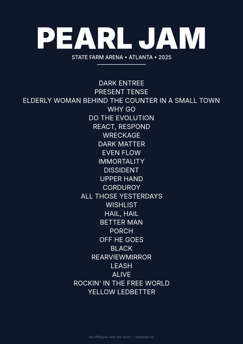 Pearl Jam Atlanta 2025 setlist poster preview