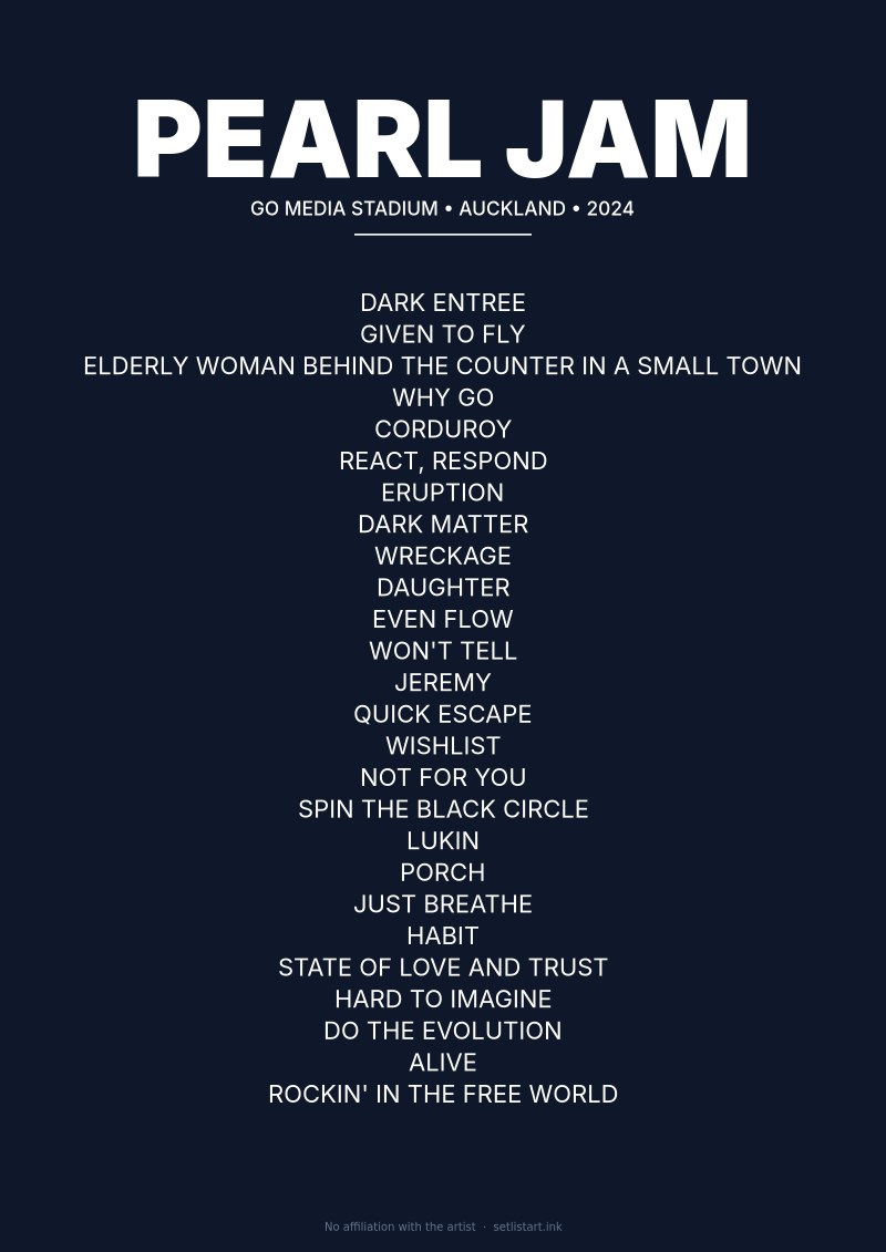 Pearl Jam Auckland 2024 setlist poster preview
