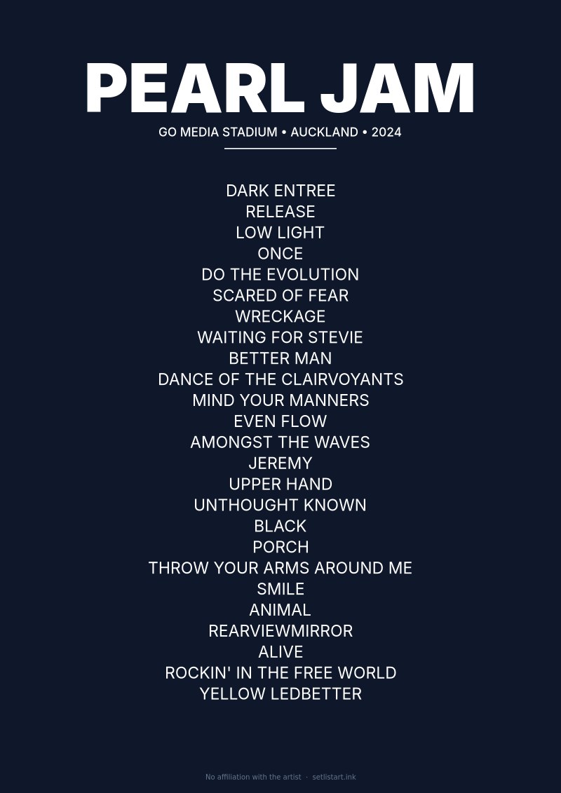 Pearl Jam Auckland 2024 setlist poster preview