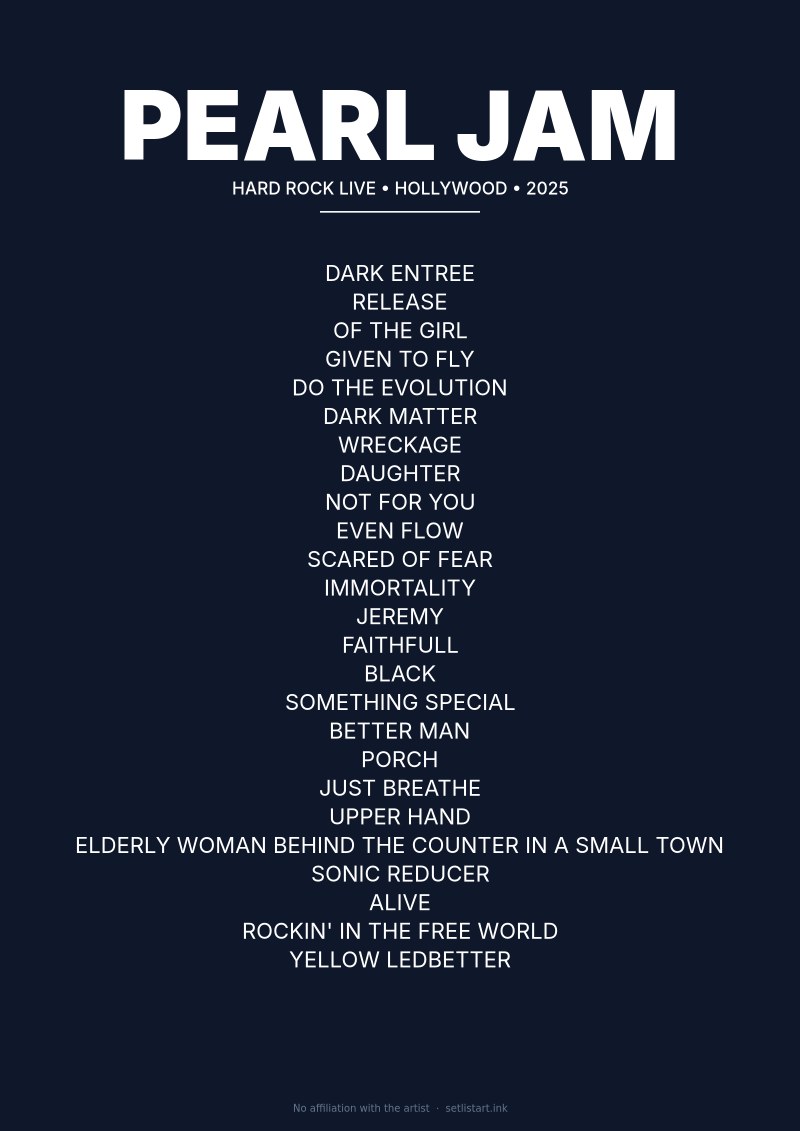 Pearl Jam Hollywood 2025 setlist poster preview