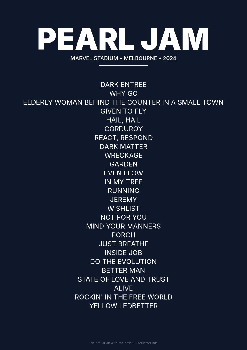 Pearl Jam Melbourne 2024 setlist poster preview