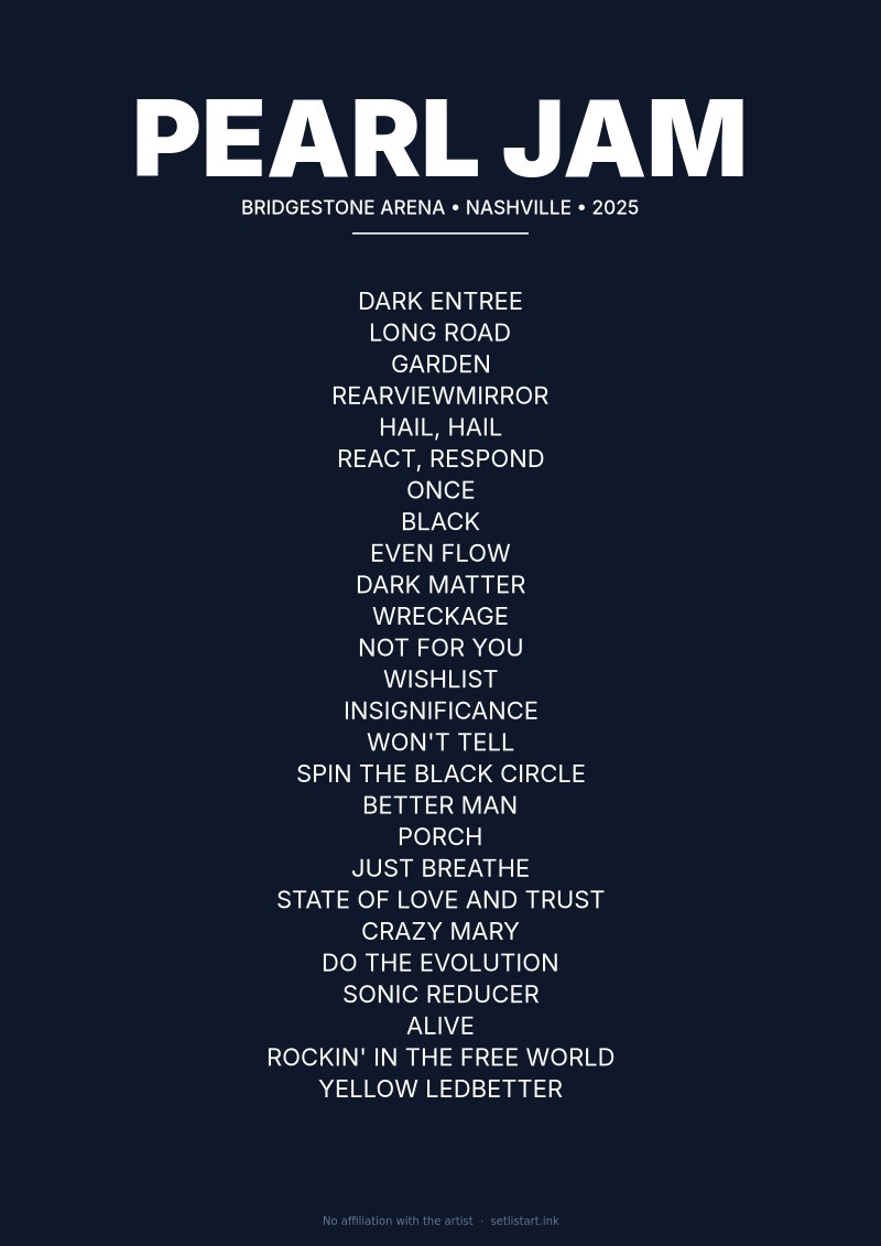 Pearl Jam Nashville 2025 setlist poster preview