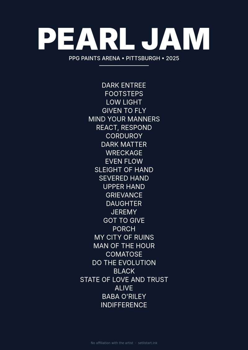 Pearl Jam Pittsburgh 2025 setlist poster preview