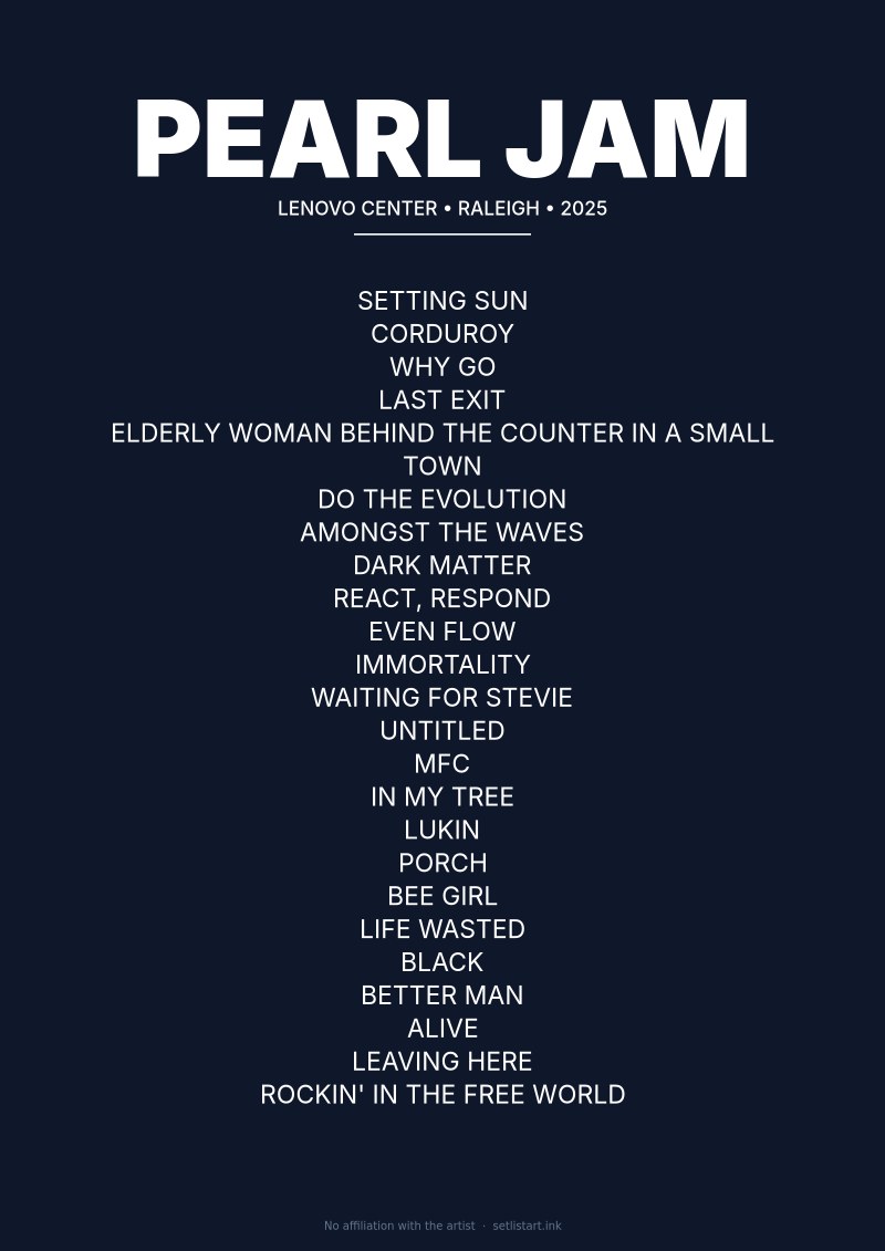 Pearl Jam Raleigh 2025 setlist poster preview