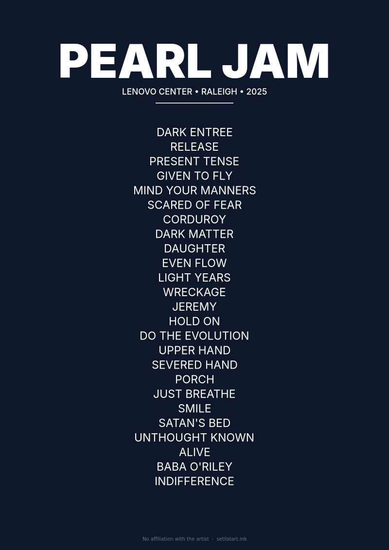 Pearl Jam Raleigh 2025 setlist poster preview
