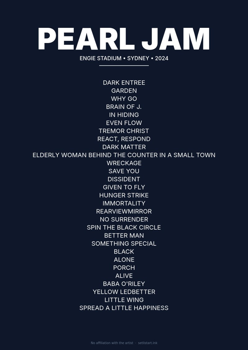 Pearl Jam Sydney 2024 setlist poster preview