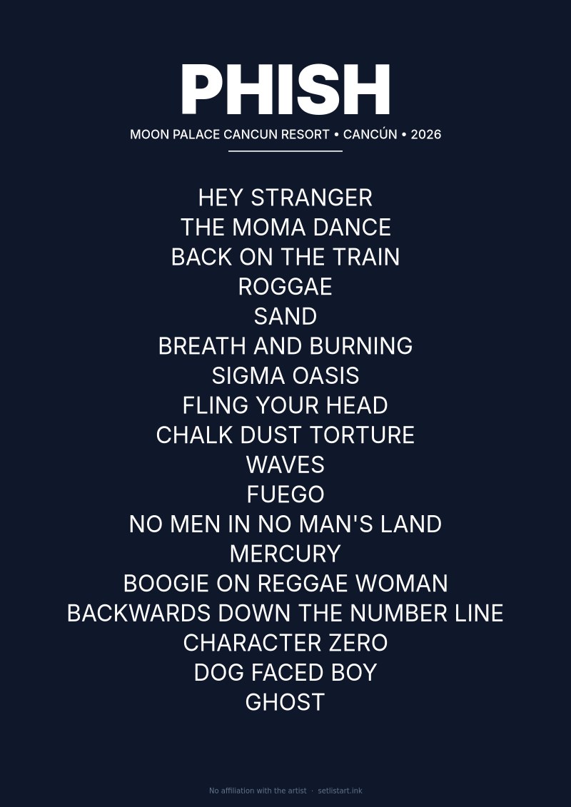 Phish Cancún 2026 setlist poster preview