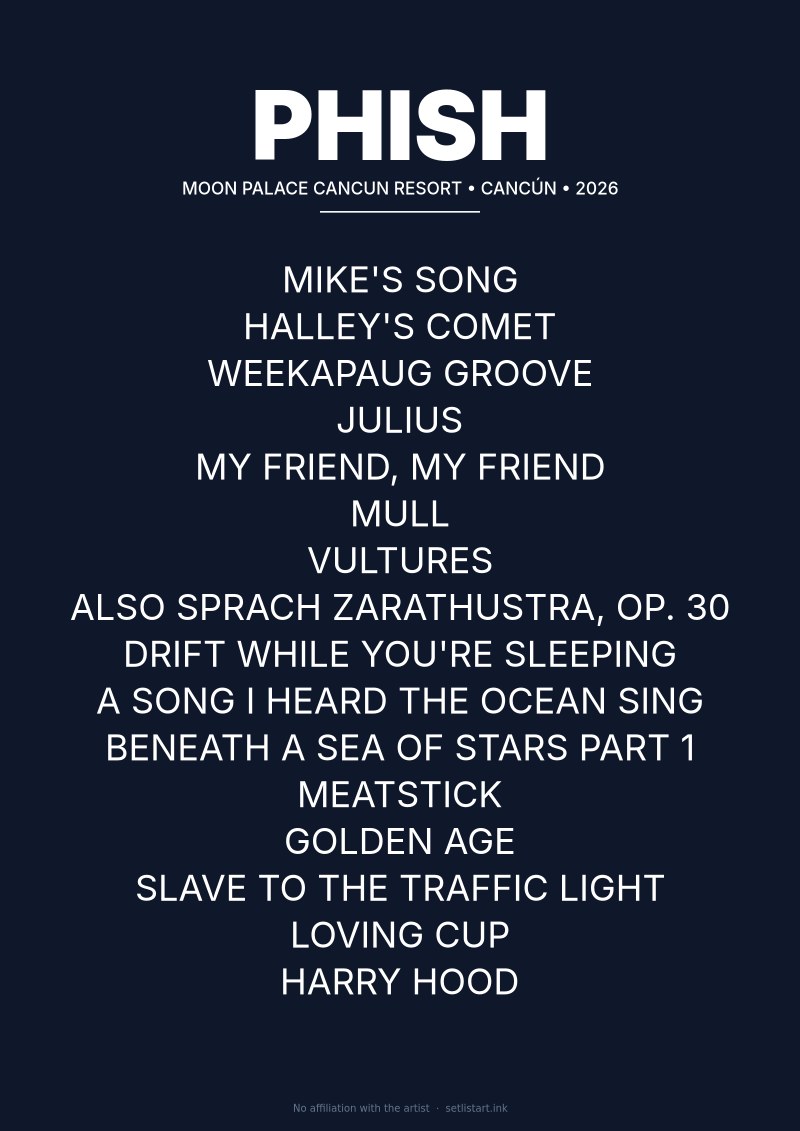 Phish Cancún 2026 setlist poster preview