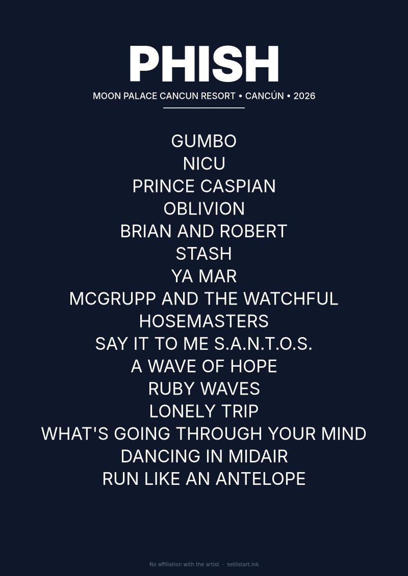 Phish Cancún 2026 setlist poster preview