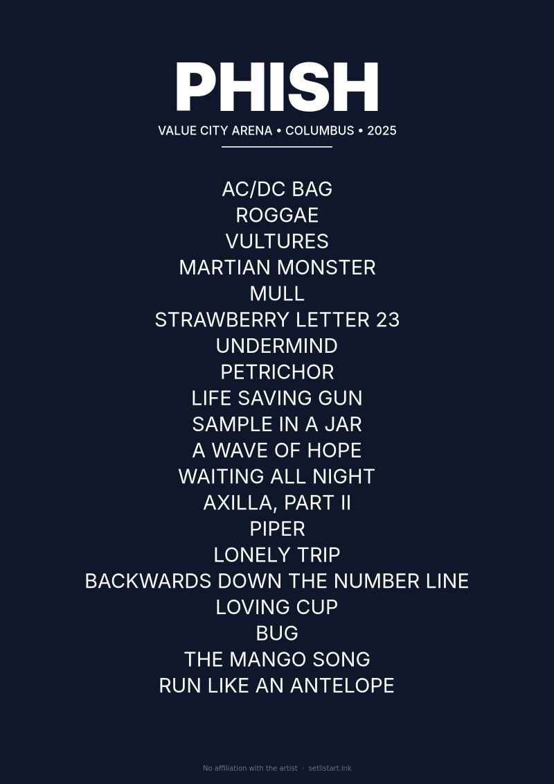 Phish Columbus 2025 setlist poster preview