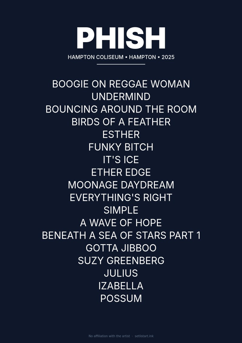 Phish Hampton 2025 setlist poster preview