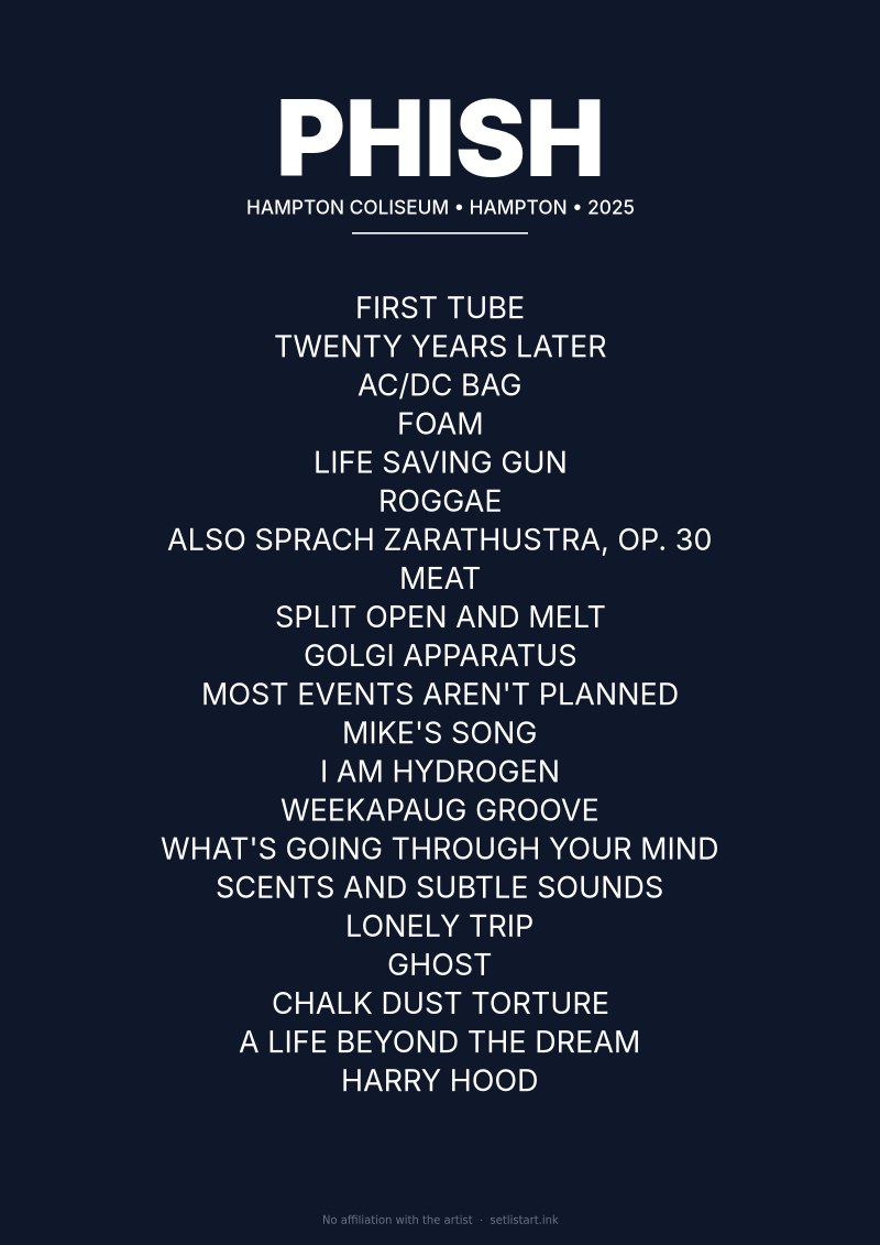 Phish Hampton 2025 setlist poster preview