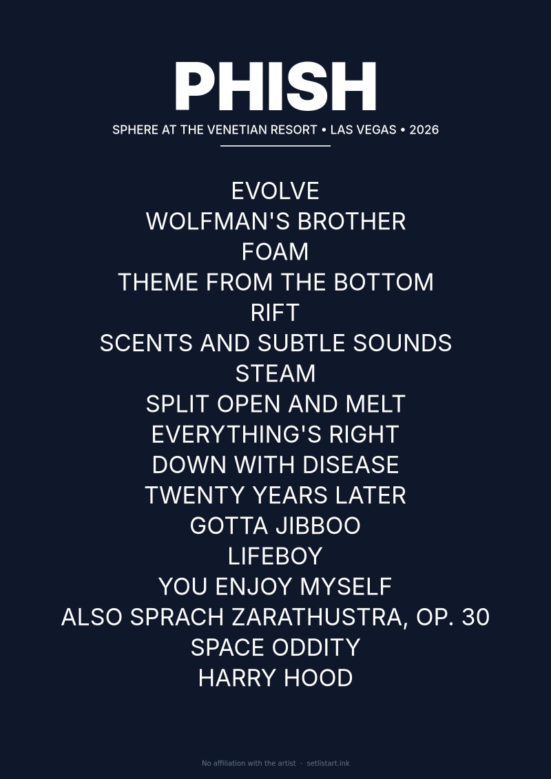 Phish Las Vegas 2026 setlist poster preview