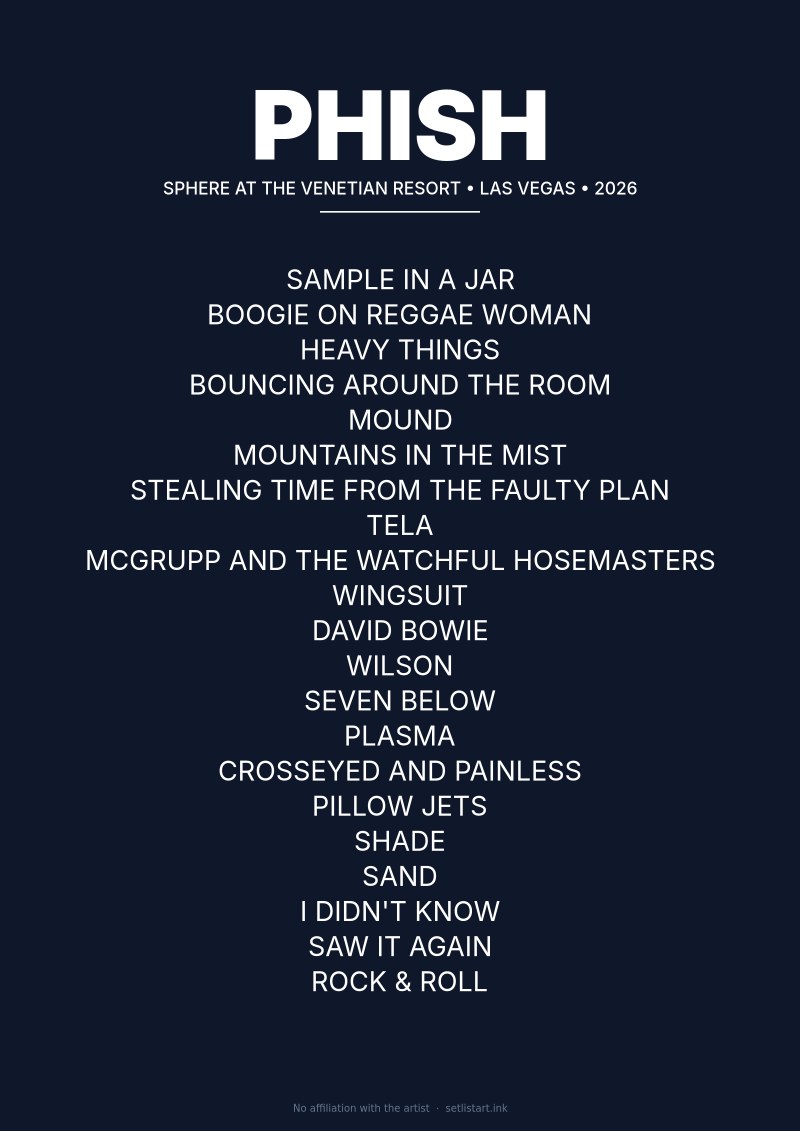 Phish Las Vegas 2026 setlist poster preview