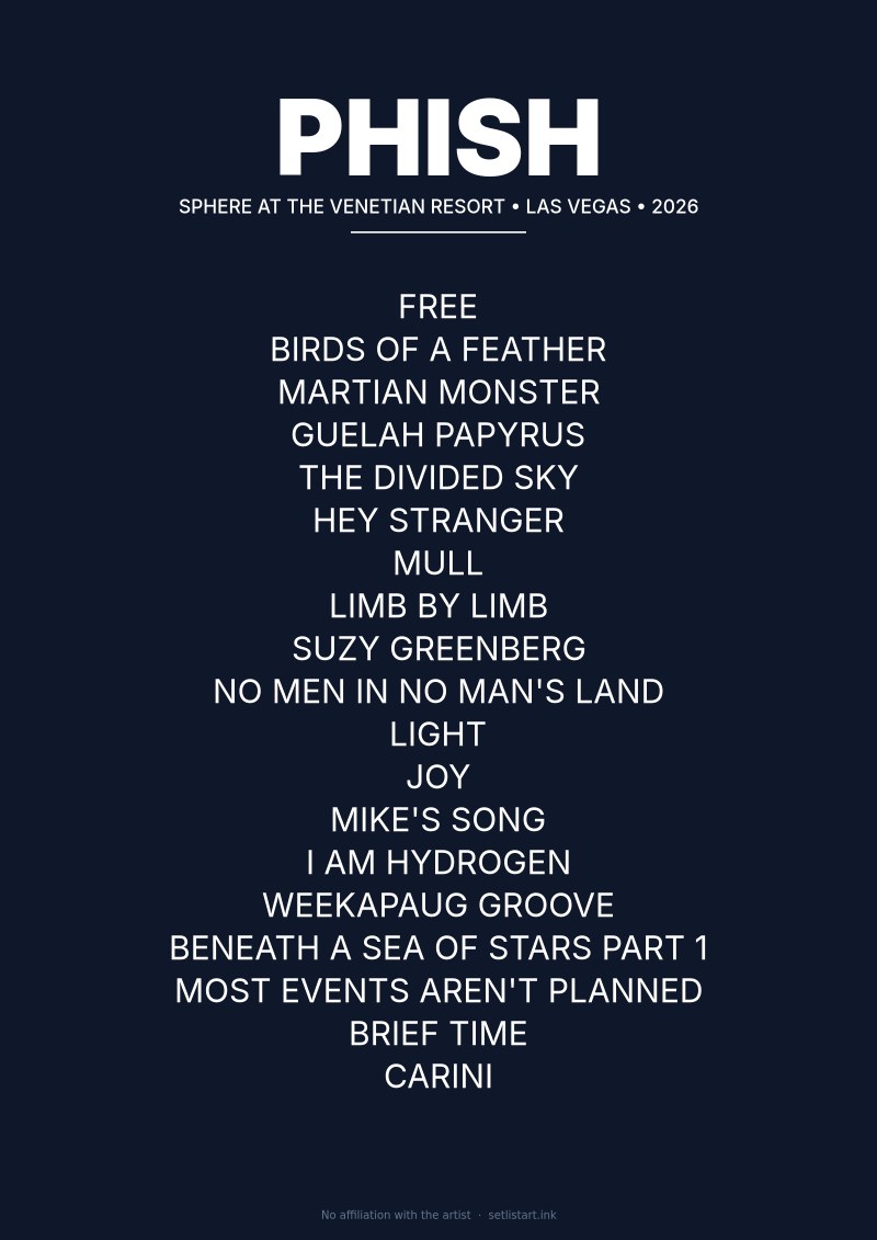 Phish Las Vegas 2026 setlist poster preview