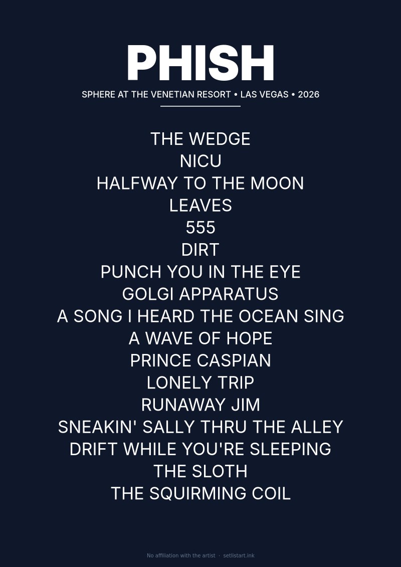 Phish Las Vegas 2026 setlist poster preview