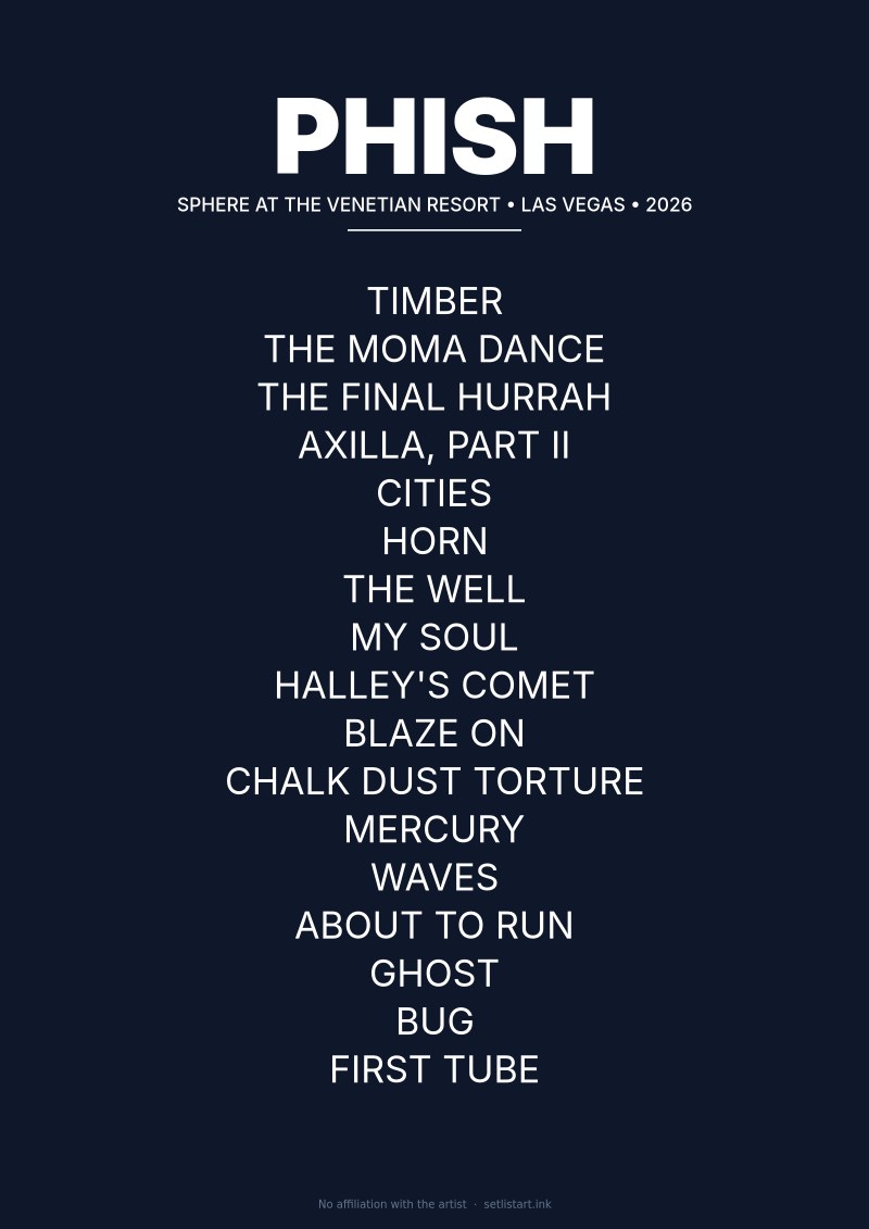 Phish Las Vegas 2026 setlist poster preview