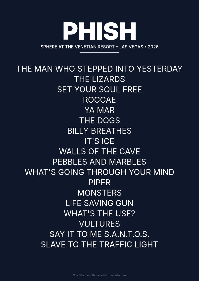 Phish Las Vegas 2026 setlist poster preview