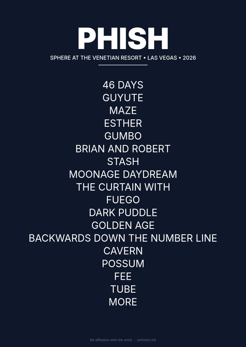 Phish Las Vegas 2026 setlist poster preview