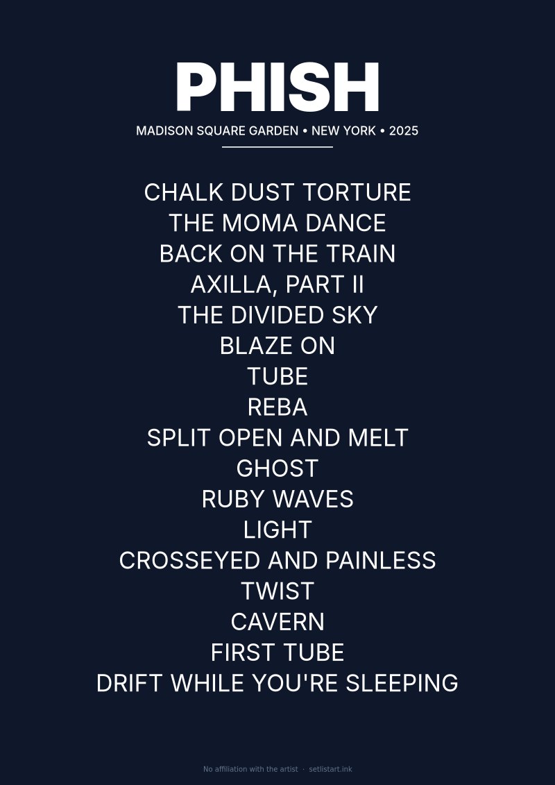 Phish New York 2025 setlist poster preview
