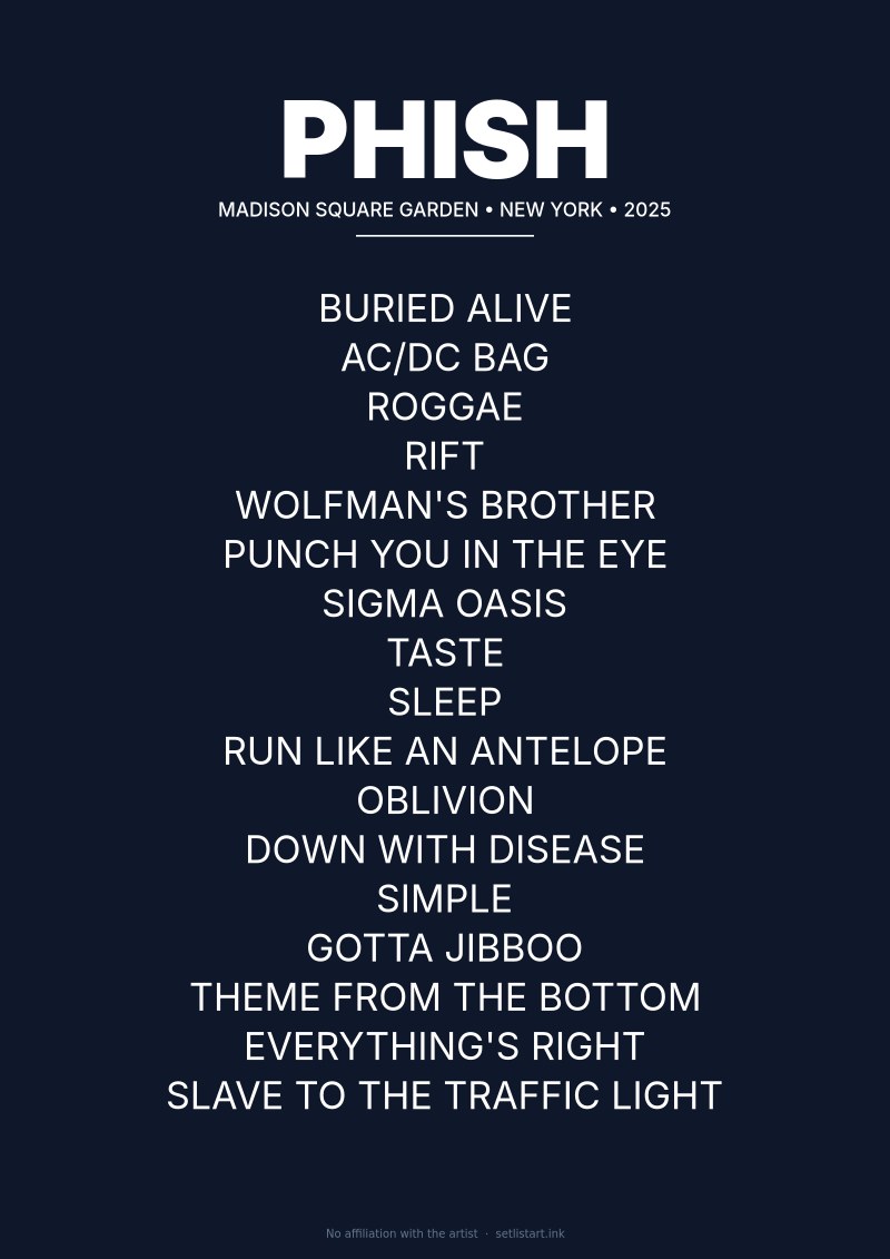 Phish New York 2025 setlist poster preview